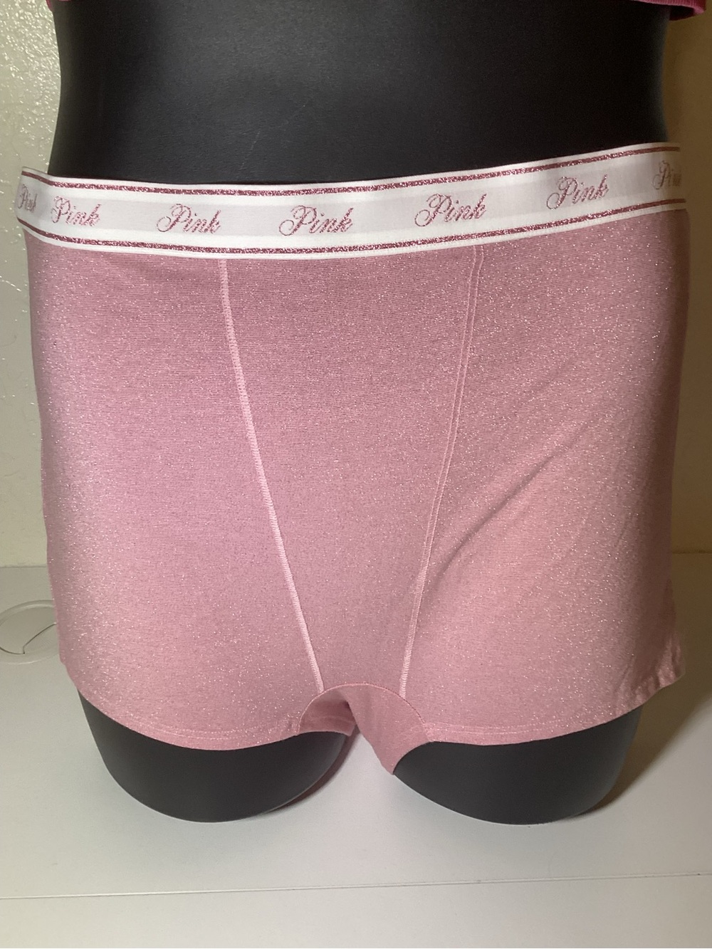 PINK Victoria's Secret Shimmer Boxer Shorts in Light Pink